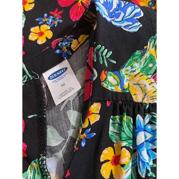 OLD NAVY Womens M Tropical Bird Parrot V-neck Flowy Mini Dress Resortwear Summer - Picture 6 of 7